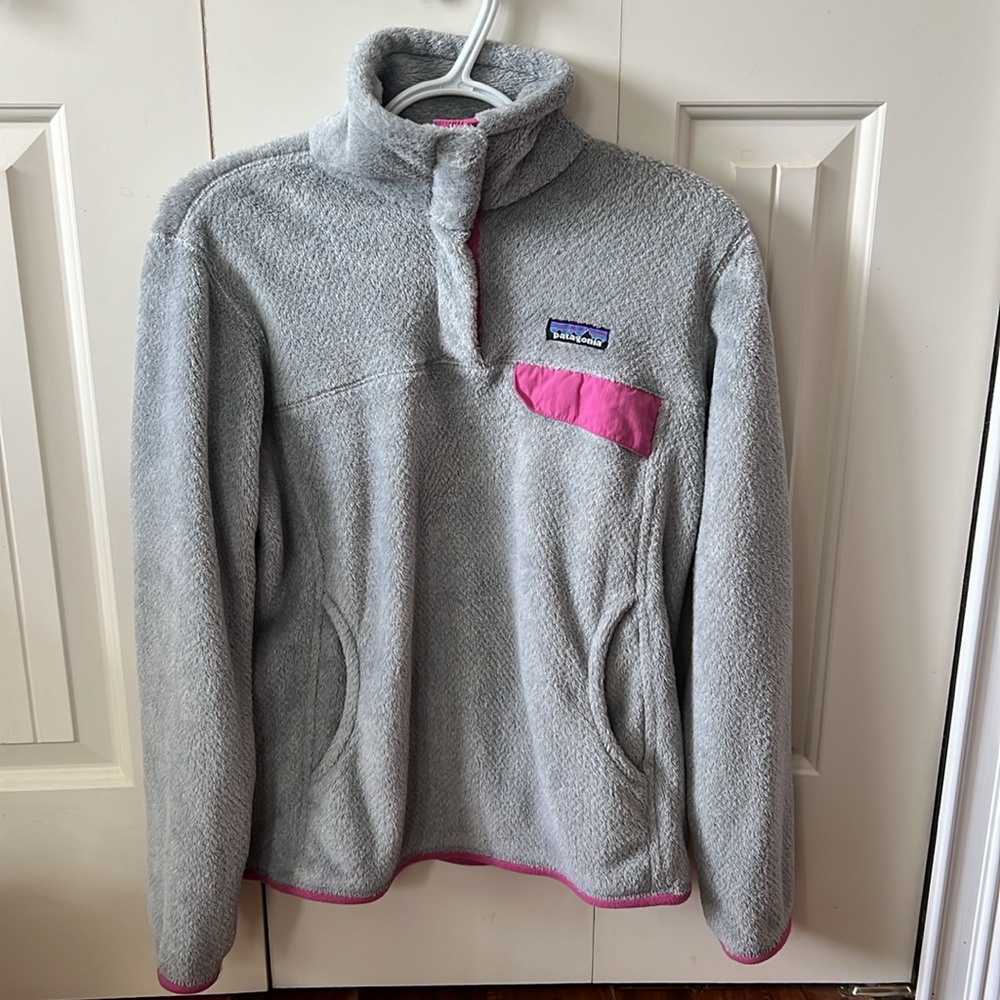 Patagonia Re-tool Half-Snap Pullover Gray & Pink Sz Medium